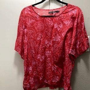 Gudrun Sjoden L red flower pattern shirt